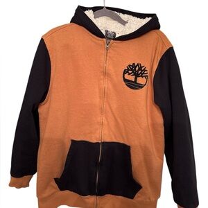 Timberland Youth Full Zip Fleece Lined Pocket Hoodie Soft Brown/Black